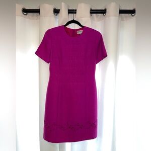 Vintage Kasper magenta / purple dress with embroidery details on bottom